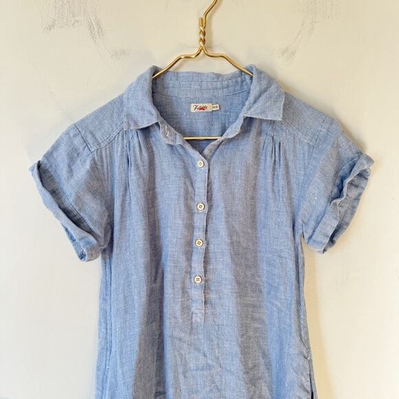 Faherty Hana Blue Basketweave Linen Shift Shirt Dress Pockets XS - Picture 6 of 11